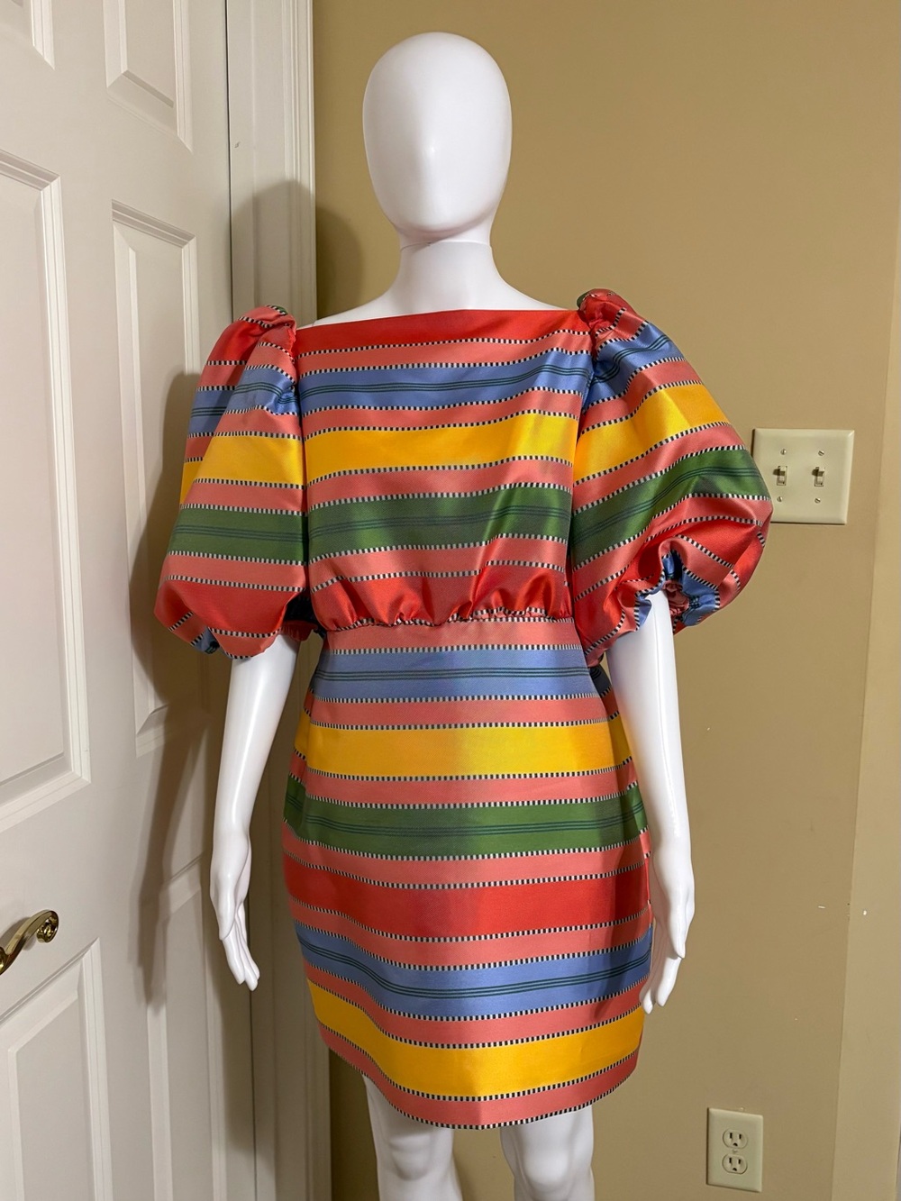 Antonio Melani Striped Puff-Sleeve Mini Dress in Multicolor Size 14